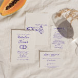 Retro  Leuk Uniek Modern Hand Getrokken Bruiloft Kaart<br><div class="desc">Deze bruiloft uitnodiging is perfect voor uw bruiloft. als u op zoek bent naar een leuke en eenvoudig bewerkbare uitnodiging. Met een uniek -geïnspireerd esthetisch design. Een elegante unieke eenvoudige minimalistische blauw en elegante witte bruiloft sjabloon uitnodiging. Wat een effen witte achtergrond heeft. En helderblauwe handgeschreven funky bruid's en bruidegom's...</div>