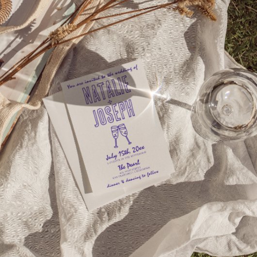 Retro  Leuk Uniek Modern Hand Getrokken Bruiloft Kaart