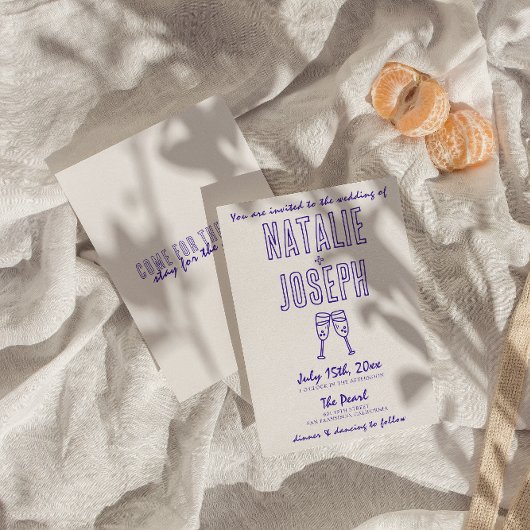 Retro  Leuk Uniek Modern Hand Getrokken Bruiloft Kaart