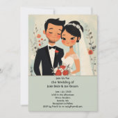 Retro leuke Aziatische liefde bruiloft uitnodiging (Voorkant)