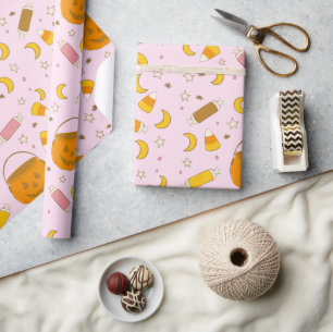 Retro Leuke Halloween Party Roze Cadeaupapier