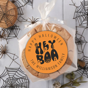 Retro Leuke Hey Boo Halloween Ghost Spooky   Zwart Ronde Sticker