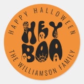 Retro Leuke Hey Boo Halloween Ghost Spooky | Zwart Ronde Sticker (Voorkant)