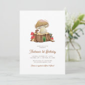 Retro Leuke Kawaii Kleine Paddestoel 1e Verjaardag Kaart (Staand voorkant)