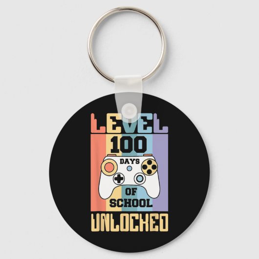 Retro Level 100 Days of School ontgrendeld gamer j Sleutelhanger (Voorkant)
