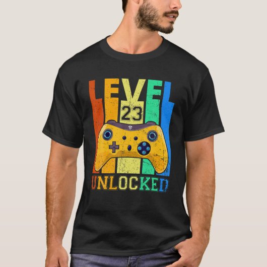 Retro Level 23 Unlocked 23e verjaardag Gaming Love T-shirt (Voorkant)
