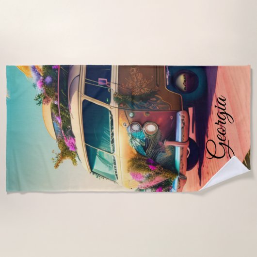  retro leven op het strand strandlaken (Voorkant)