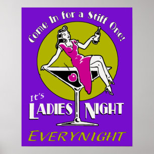 Retro levendige dames nacht poster