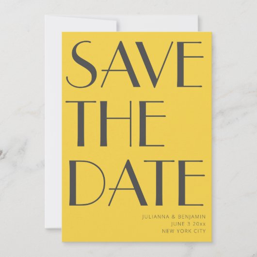 Retro Levendige Gele Art Deco Redactionele Chique  Save The Date (Voorkant)