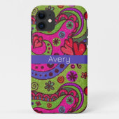 Retro Levendige Harten en Bloemen Kleurrijk Case-Mate iPhone Case (Achterkant)