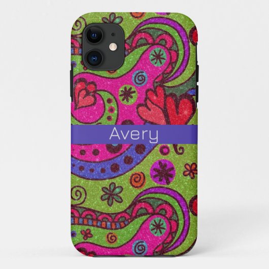 Retro Levendige Harten en Bloemen Kleurrijk Case-Mate iPhone Case (Achterkant)