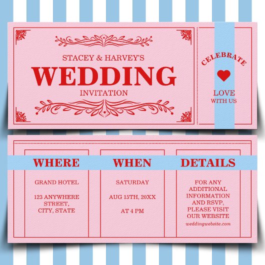 Retro Levendige Kleur Blok Rood Roze Blauw Estheti Kaart