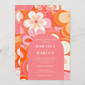 Retro Levendige Roze Boog Bruiloft Uitnodiging (Voorkant / Achterkant)