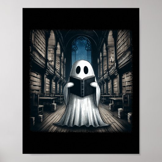 Retro Lezen Ghost Library Halloween Bibliothecaris Poster (Voorkant)