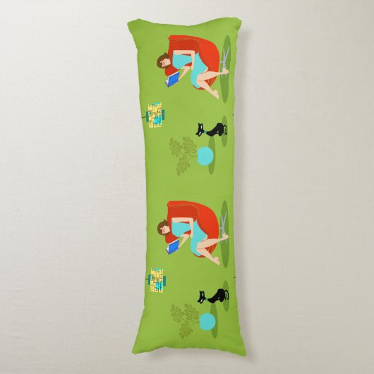 Retro Lezing Vrouw Lichaam Kussen (Voorkant Verticaal)