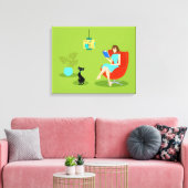 Retro Lezing Vrouw Uitgerekt Canvas Print (Insitu (Woonkamer))