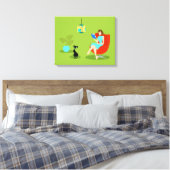 Retro Lezing Vrouw Uitgerekt Canvas Print (Insitu (Slaapkamer))