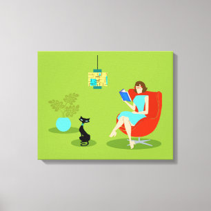 Retro Lezing Vrouw Uitgerekt Canvas Print