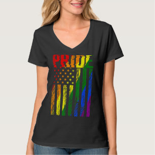 Retro  LGBT Pride Amerikaanse Vlag Lesbisch Gay T-shirt
