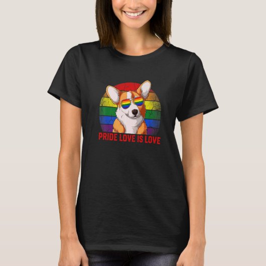 Retro LGBT Pride Liefde Is Liefde Corgi Hond T-shirt (Voorkant)