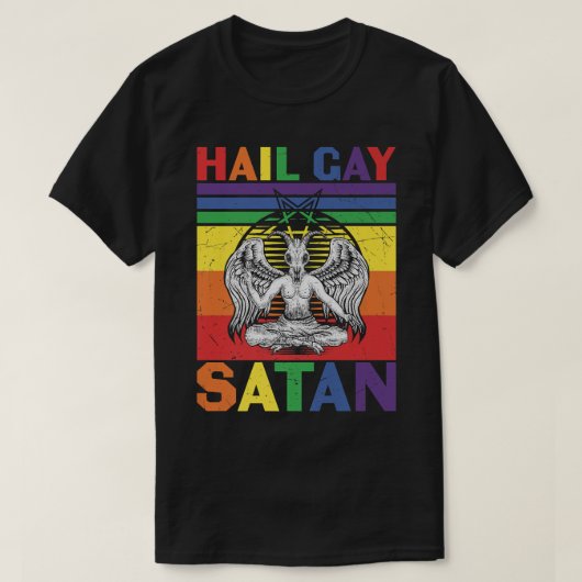 Retro LGBT Rainbow Flag Hail Gay Satan LGBT Gothic T-shirt (Design voorkant)