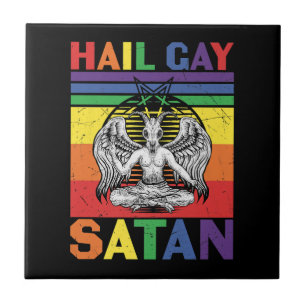 Retro LGBT Rainbow Flag Hail Gay Satan LGBT Gothic Tegeltje