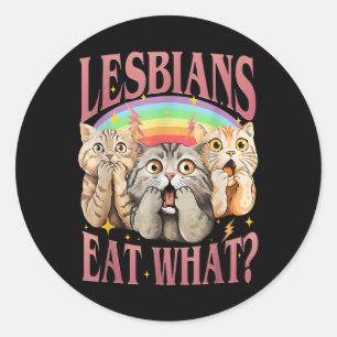 Retro LHBT Eet Wat Kat Lesbische Pride Maand Gelij Ronde Sticker