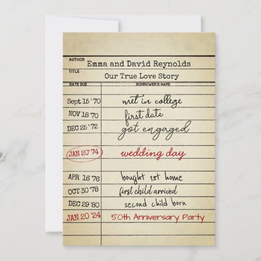 Retro Library Card 50e Jubileum Kaart (Voorkant)