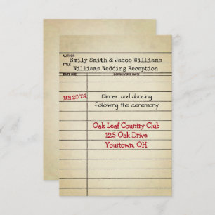 Retro Library Card Weddenschap Reception Kaart