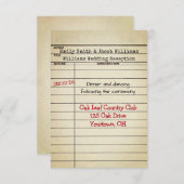 Retro Library Card Weddenschap Reception Kaart (Voorkant / Achterkant)