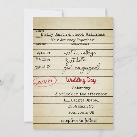 Retro Library Card Wedding Invite Kaart (Voorkant)