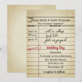 Retro Library Card Wedding Invite Kaart (Voorkant / Achterkant)