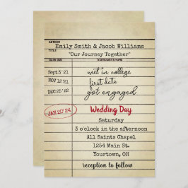 Retro Library Card Wedding Invite Kaart