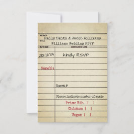 Retro Library Card Wedding RSVP Kaart