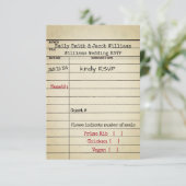 Retro Library Card Wedding RSVP Kaart (Staand voorkant)
