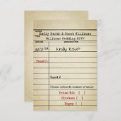 Retro Library Card Wedding RSVP Kaart (Voorkant / Achterkant)
