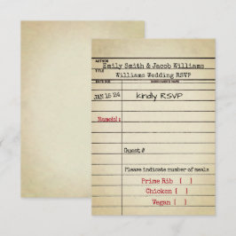 Retro Library Card Wedding RSVP Kaart