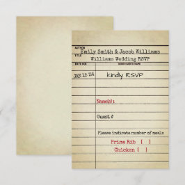 Retro Library Card Wedding RSVP Kaart