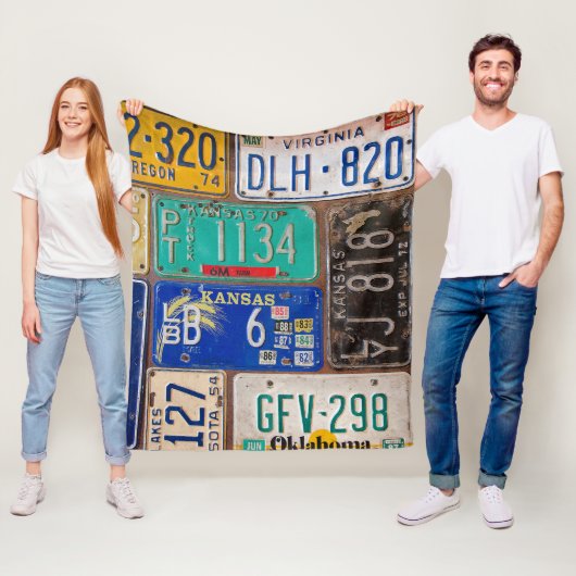 Retro License Bord Collectie Fleece Deken (In situ)