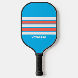 Retro Licht Hemelblauw Overdwars Gestreept met Naa Pickleball Paddle