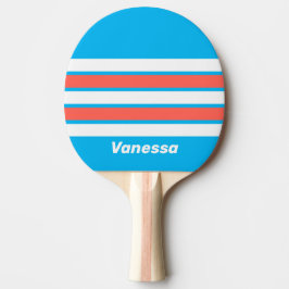 Retro Licht Hemelblauw Overdwars Strepen met Naam Tafeltennisbatje