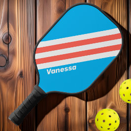 Retro Licht Hemelblauwe Strepen met Naam Pickleball Paddle