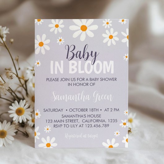 Retro Licht Paarse Daisy Baby shower Uitnodiging