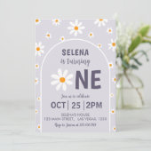 Retro licht Paarse eerste verjaardagsfeestuitnodig Kaart (Staand voorkant)