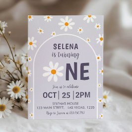 Retro licht Paarse eerste verjaardagsfeestuitnodig Kaart