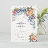 Retro-, lichtblauw- en perzikbloemen Weddenschap I Kaart (Staand voorkant)
