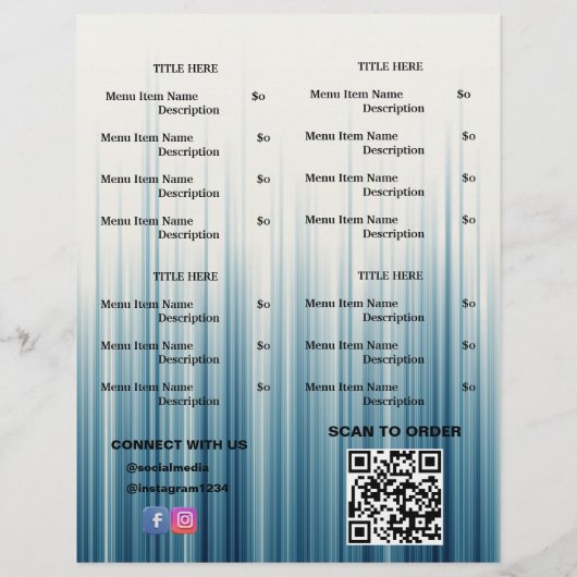 Retro Lichtblauw Restaurant Afsluiten Menu QR-code (Achterkant)