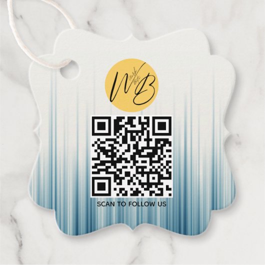 Retro Lichtblauw Zakelijke QR Code Verpakkende Lab Bedankjes Labels (Voorkant)