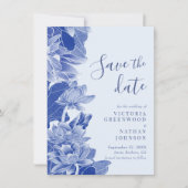Retro Lichtblauwe Bloemenoase Chinoiserie Sla de d Save The Date (Voorkant)