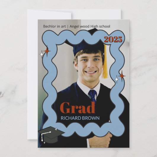 Retro Lichtblauwe kronkelende golvende afstuderen  Aankondiging (Voorkant)